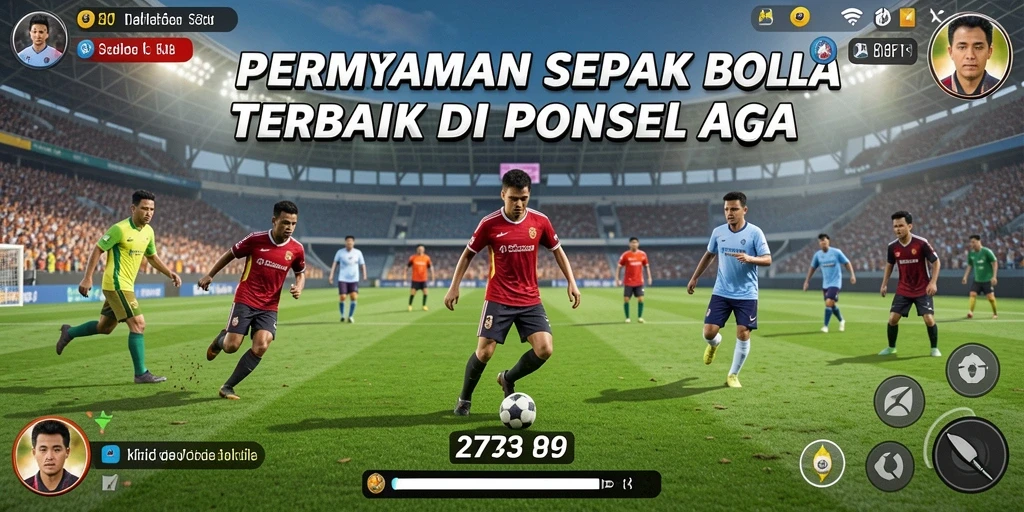 Screenshot gameplay yang menampilkan aksi sepak bola intens.