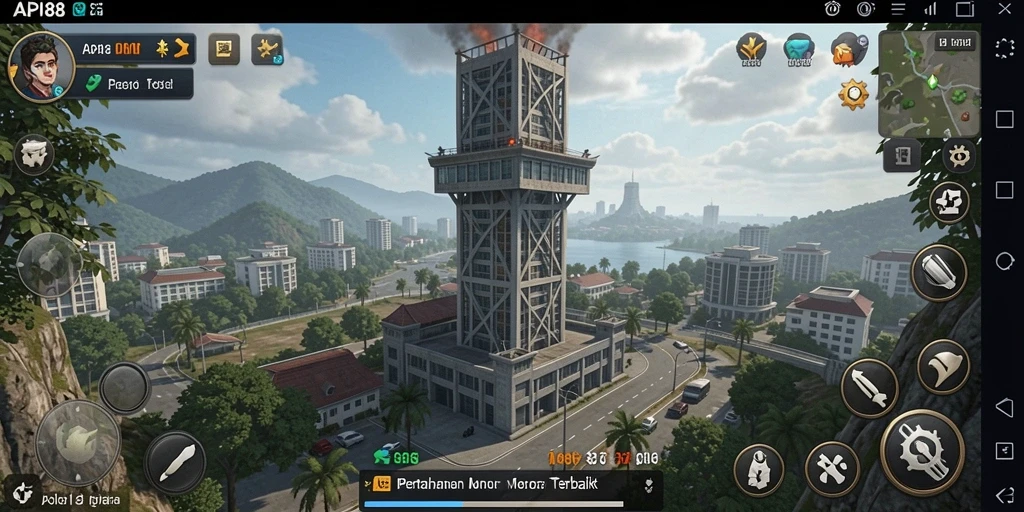 Screenshot gameplay API88 menampilkan aksi menara pertahanan melawan serangan musuh.