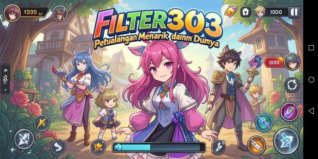Tampilan gameplay FILTER303 yang penuh aksi dan karakter anime yang menawan.