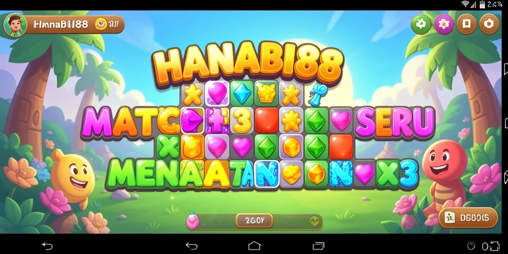 Tampilan bermain game Match-3 yang seru dan penuh warna.