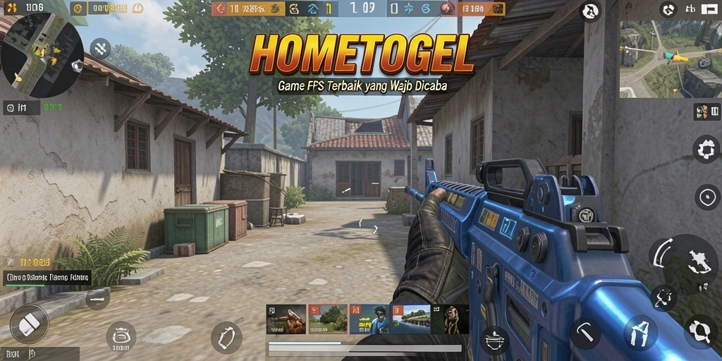 Tangkapan layar menunjukkan pertempuran intens dalam game FPS HOMETOGEL.