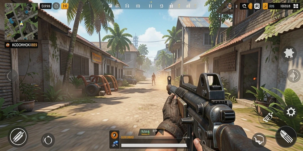 Screenshot gameplay KODOKHOKI889 yang menampilkan aksi seru di medan pertempuran TPS.