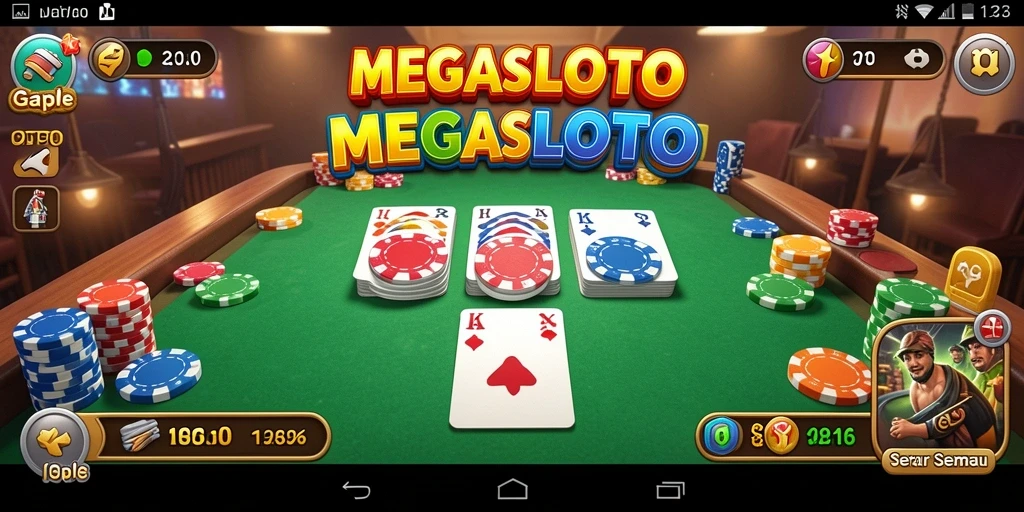 Screenshots gameplay MEGASLOTO menampilkan pengalaman bermain Gaple yang menarik.
