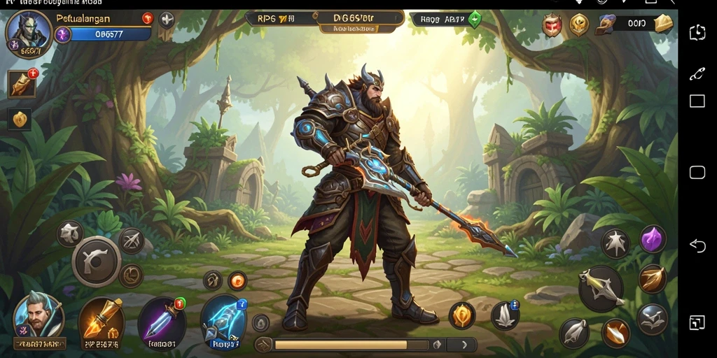 Screenshot gameplay RP6677 menunjukkan aksi pertarungan yang seru dan lingkungan fantastis.