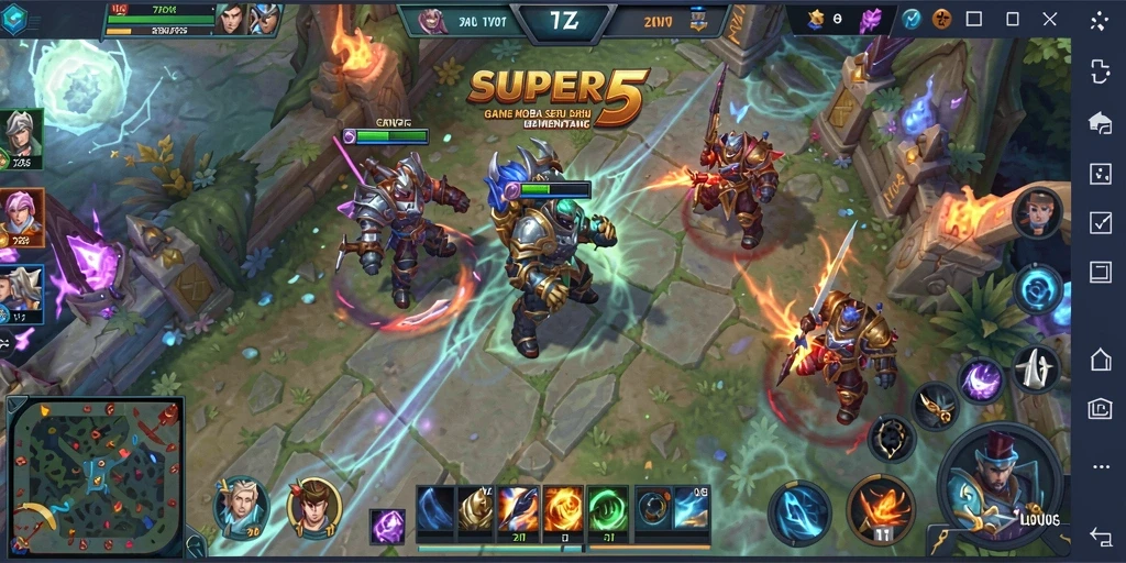 Screenshot gameplay <strong>SUPER5</strong> menampilkan pertempuran seru antara tim yang adu strategi.